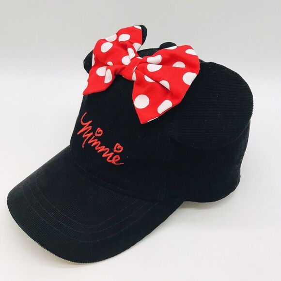 Disney Minnie Mouse Ball Cap Berkshire Fashions Black Corduroy Hat with Ears Bow - Picture 2 of 9